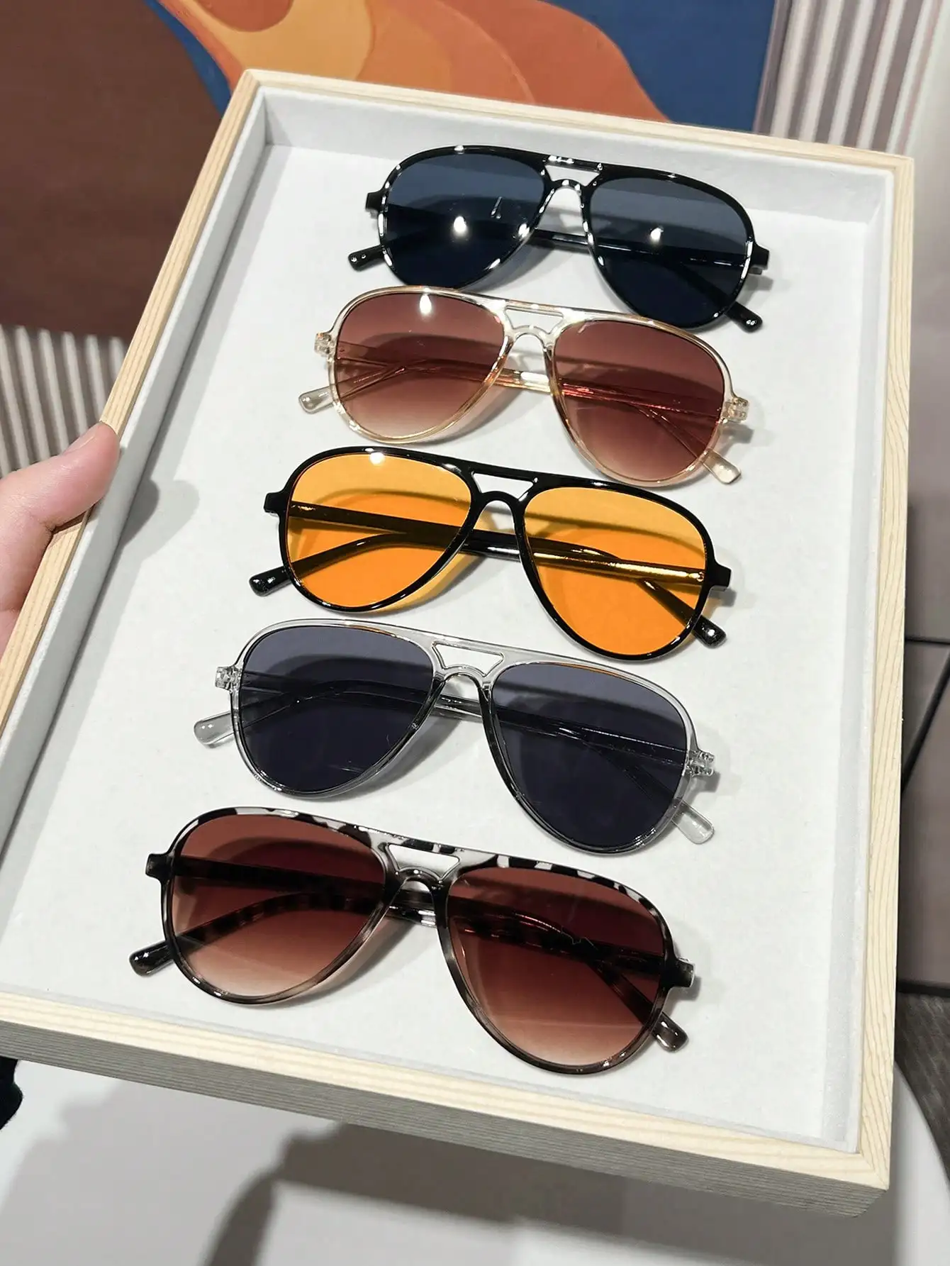 

Набор из 5 солнцезащитных очков в авиаторском стиле с пластиковой оправой, градиентными и однотонными линзами для повседневной носки