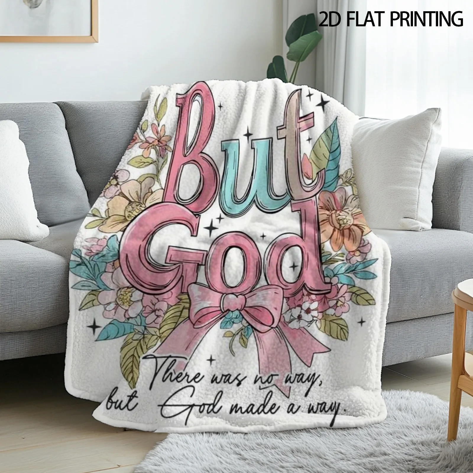 But God Bible Verses Floral Throw Blanket, Soft Cozy Blanket for Sofa Bed Travel, Versatile All-Season Home Decor