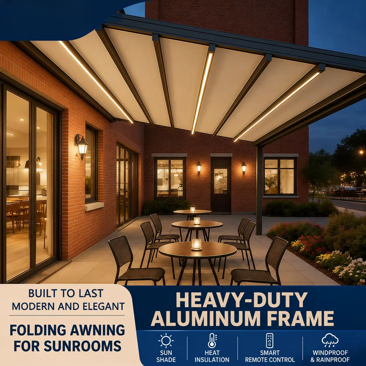 Motorized Retractable Pergola Canopy Waterproof PVC Roof Aluminum Frame for Outdoor Patio Garden
