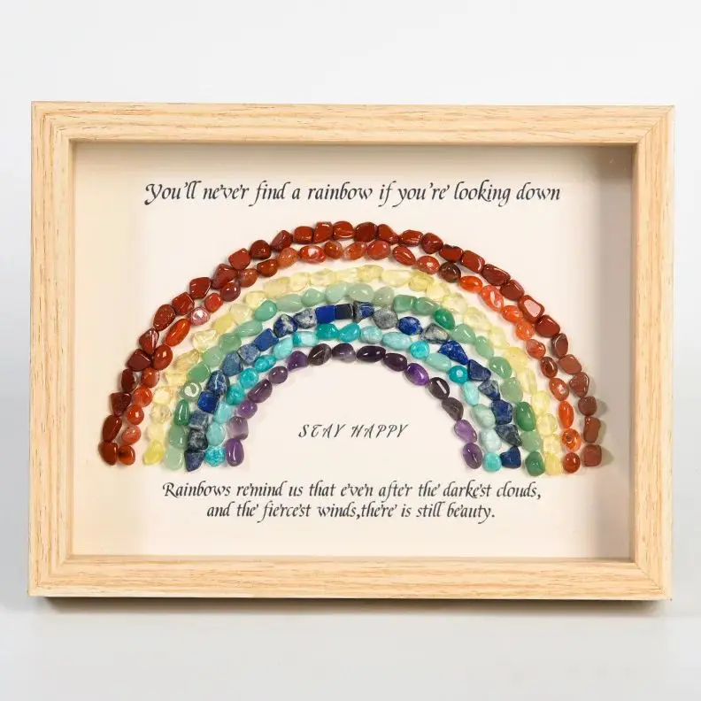 

Fashionable Natural Rainbow Original Stone Crystal Photo Frame Wishing Gift Pendant