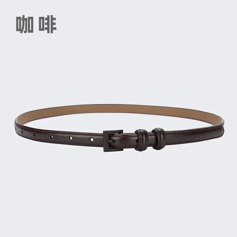 Women's Retro Multicolor Cowhide Thin Belt 1.5cm Joker Literary Simplicity Design Luxury Designer Brand Small Belt for Fashion A