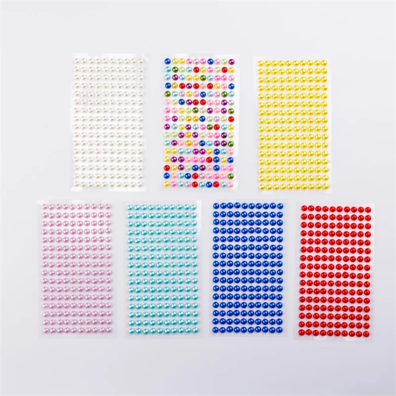 6mm Flatback Acrylic Pearl Stickers Sheets Kids DIY Decoration Toys Self Adhesive Scrapbooking Craft Decal Girls Earring Sticker