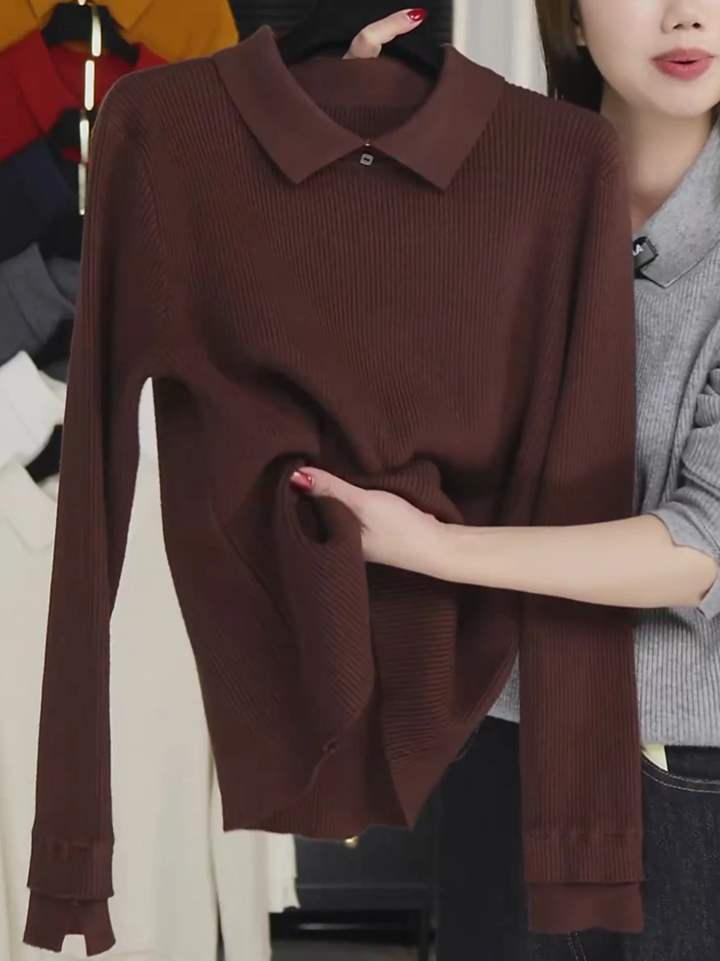 Haut tricoté rétro Long Sve couche de base confortable Simple aérien haut de gamme pour femmes Faion Commute Sle coupe droite tricot...