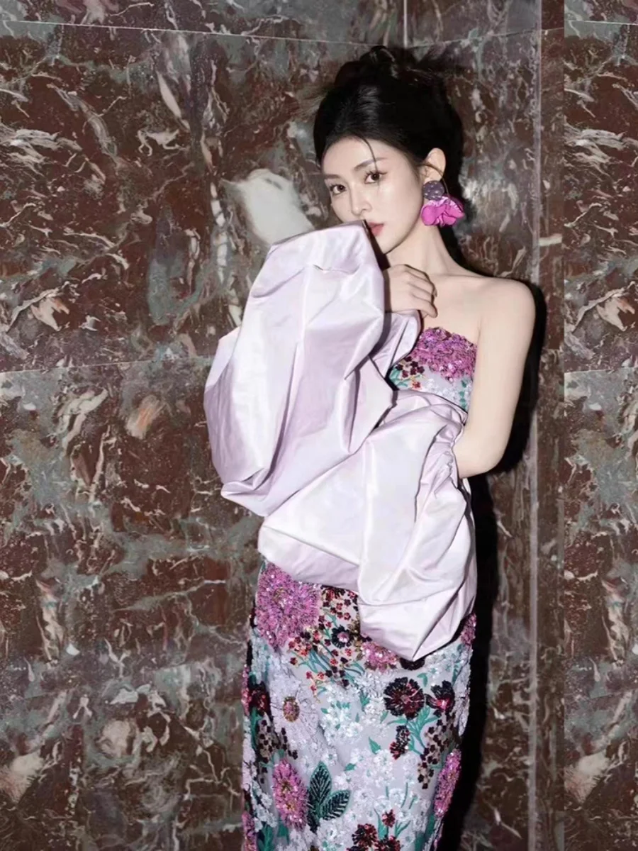 Purple Morning Robe Floral Embroidery Bridesmaid Dr Fi Tail Skirt ort Sve Faionable Wedding Dr for Engagement ...