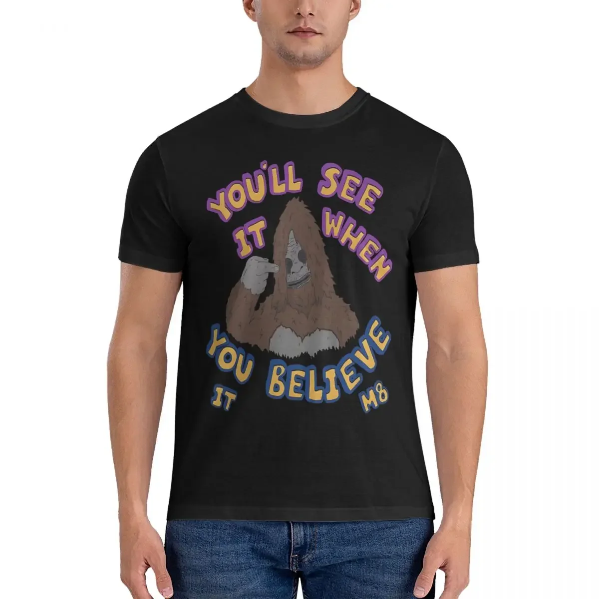 Sassy dos homens O Sasquatch See It Believe It T Camisas, Novidade Algodão Crewneck Tops, Big Lez Show Tees, Manga curta