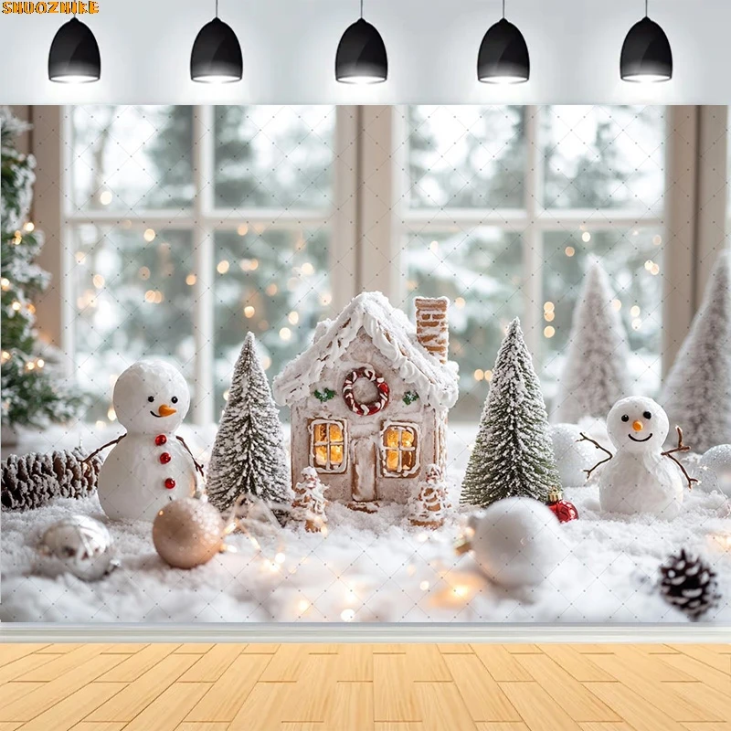 

Christmas Day Wreath Family New Year Party Photography Backdrops Prop Window Living Room Xmas Tree Gift Snow Background WD-35