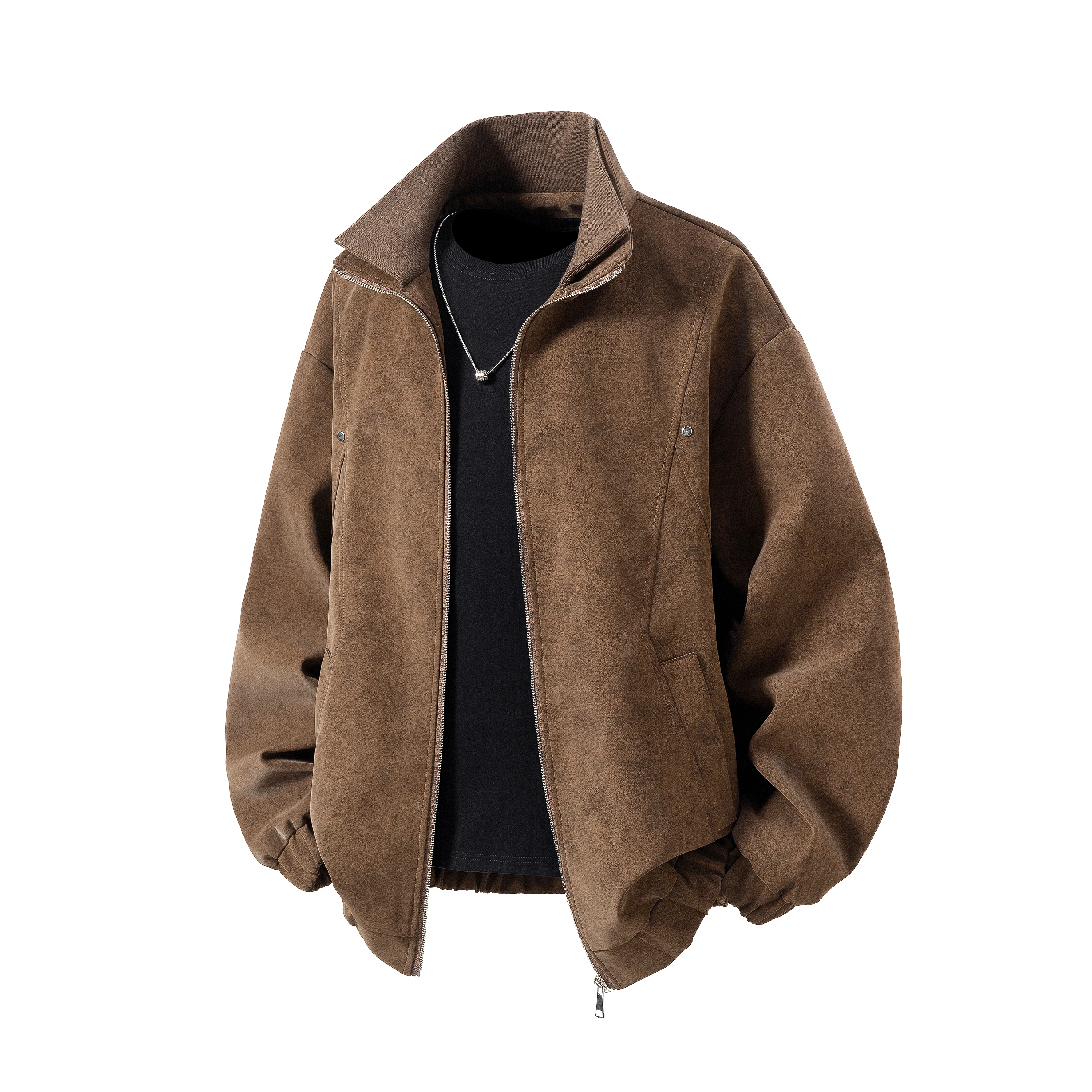 

Мужская куртка из искусственной кожи, модная куртка под замшу свободного кроя со воротником-стойкой, повседневное пальто для зрелых и стильных мужчин