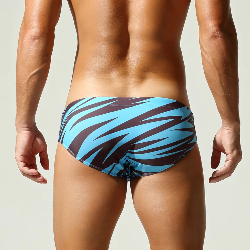 Men Printed Triangle Swim Trunks Drawstring Low‑rise Swim Briefs Sexy Male Beach Hot Spring Pool Bathing Suit Swimwear