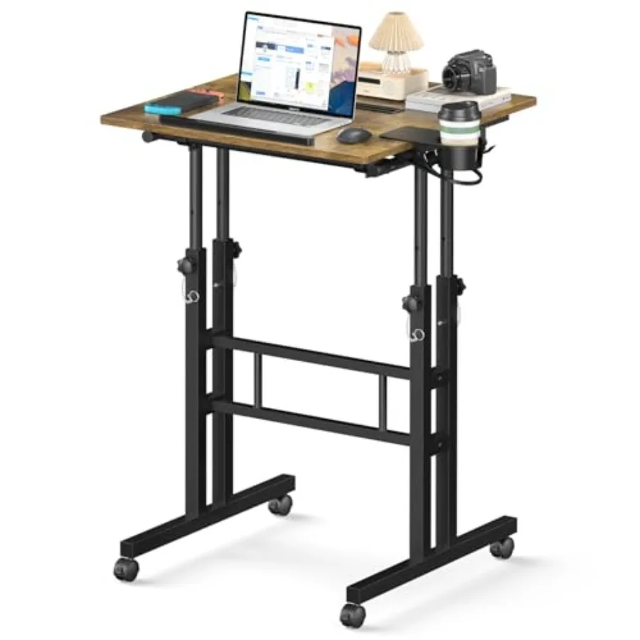 

Small Standing Desk with Wheels Mobile Stand Up Desk Portable Standing Table on Wheels for Walking Pad Rolling Computer Desk Ad