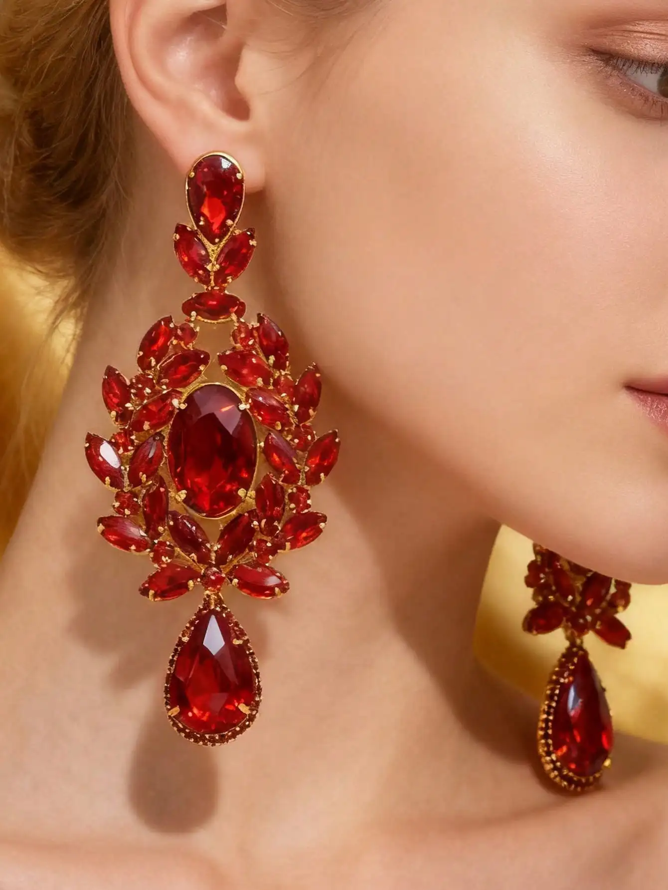 4,3" Super Bling Ellipse Champagner-Kristall Abendparty-Ohrringe Modenschau Hochzeits-Braut-Ohrringe – Detail 4
