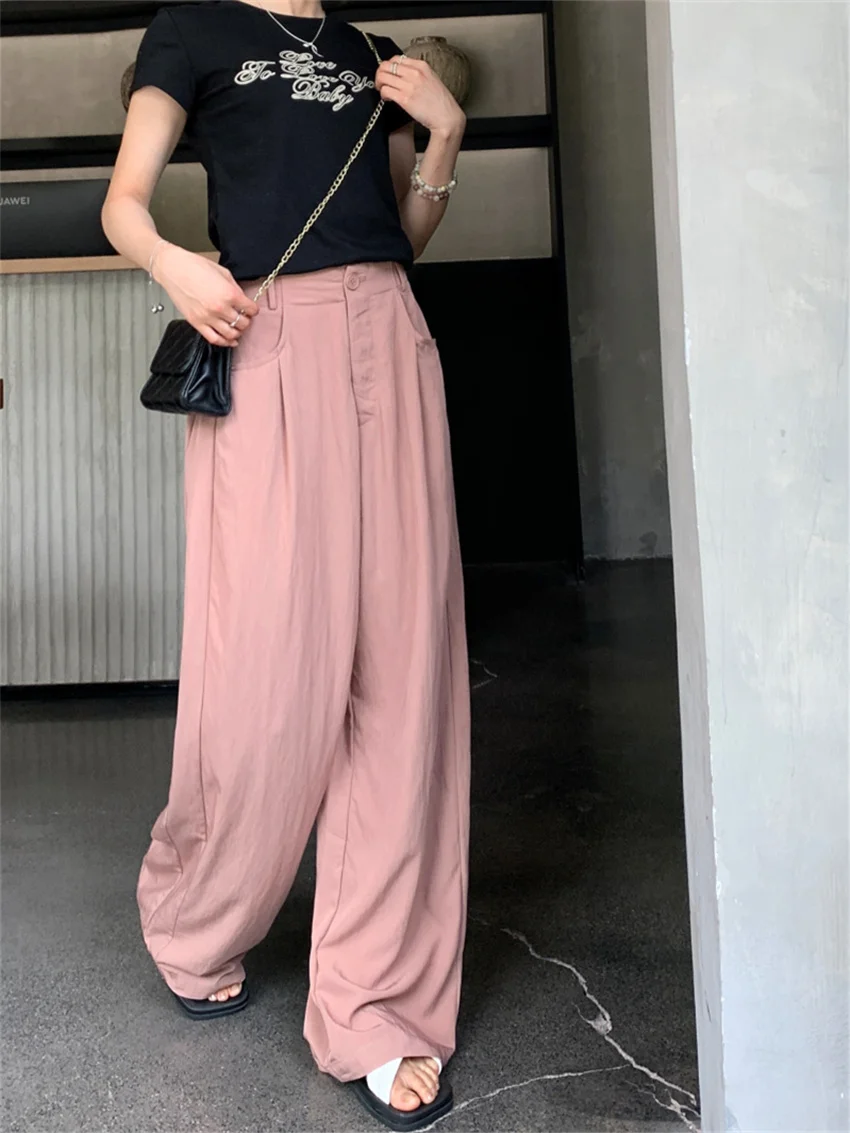 PLAMTEE Minimalist Women Pants Women Daily Mopping Fashion Autumn All Match 2024 Solid Straight Wide Leg OL High Street