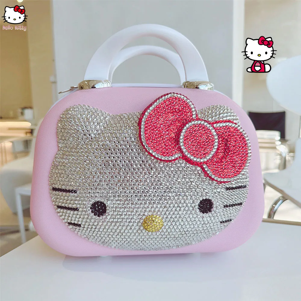 

Anime Hello Kittys 12-Inch Sanrios Cosmetic Case Melody Cartoon Creative Waterproof Zipper Password Lock Diamond Inlay Suitcase