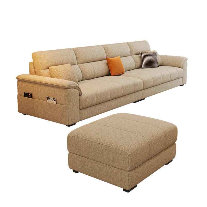 

New cotton and linen fabric sofa, small apartment, modern and simple, living room cream style princess combination