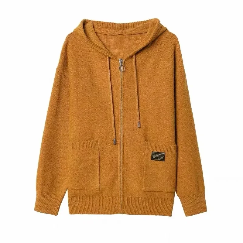 Large Size New Women Hooded Sweater Coat Spring Autumn Long Sleeve Zipper Knitted Cardigan Female Sweater Jacket