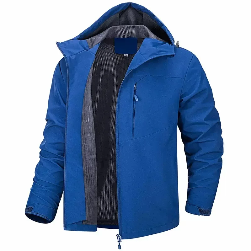 

Autumn and Spring Pure Color Windproof Waterproof Hooded Mountain Climbing Suit Men's Casual Loose Sports High Quality Jacket