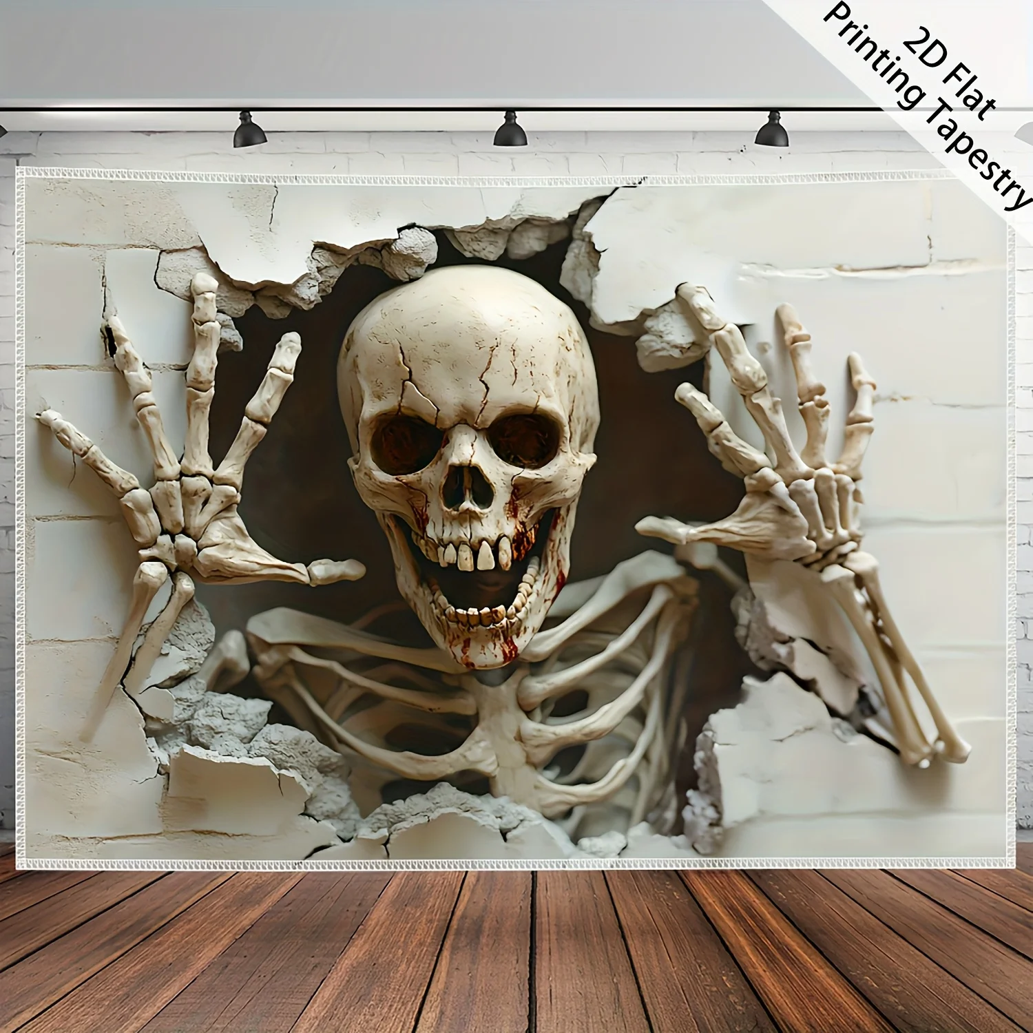 1pc Ultra Large Halloween Skeleton Hole 2D Flat Tapestry HD Digital Print Polyester Wall Hanging for Home Party Decor
