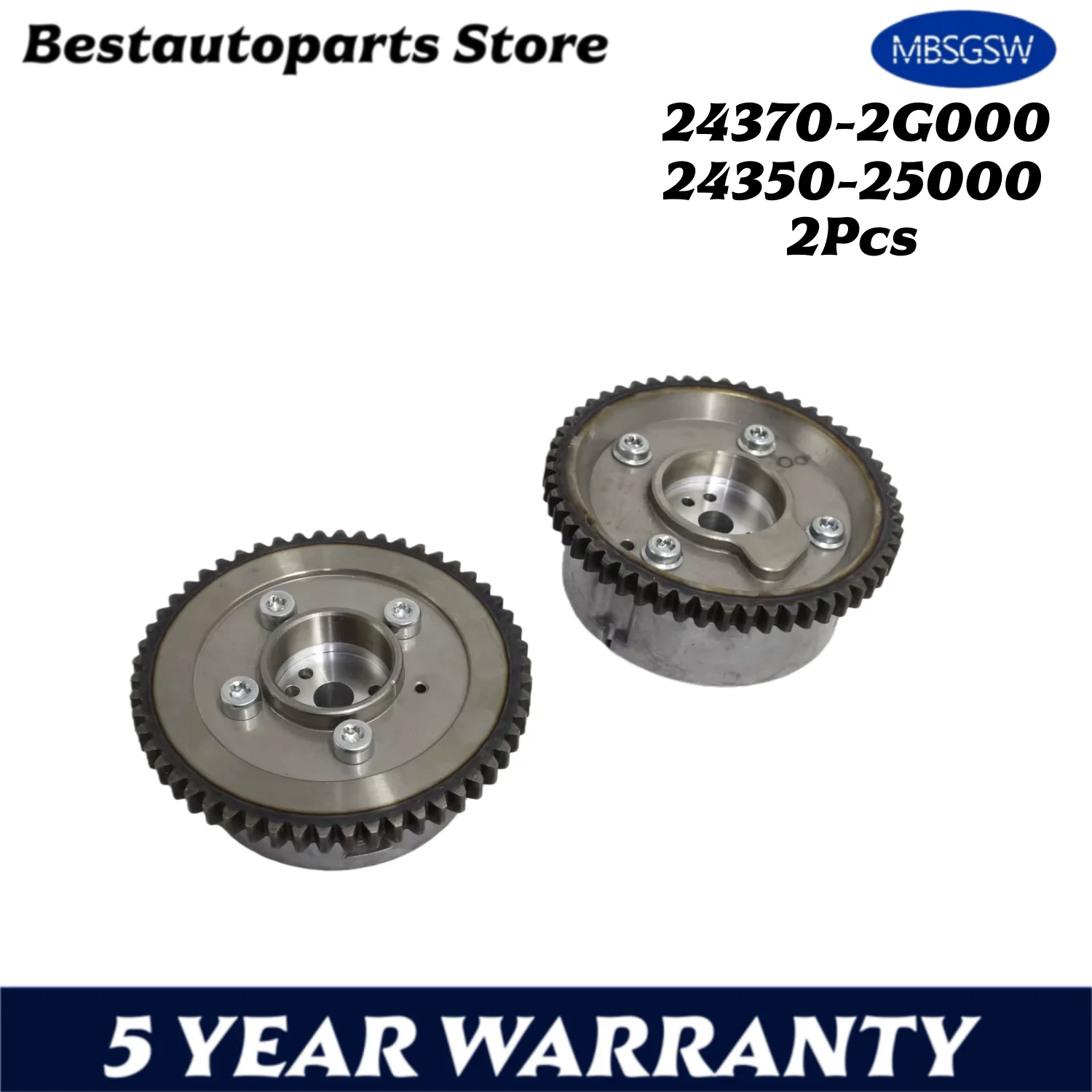 

2Pcs 24370-2G000 24350-25000 Intake Exhaust Camshaft Gear CVVT For Hyundai SantaFe Tucson For Kia Forte Optima