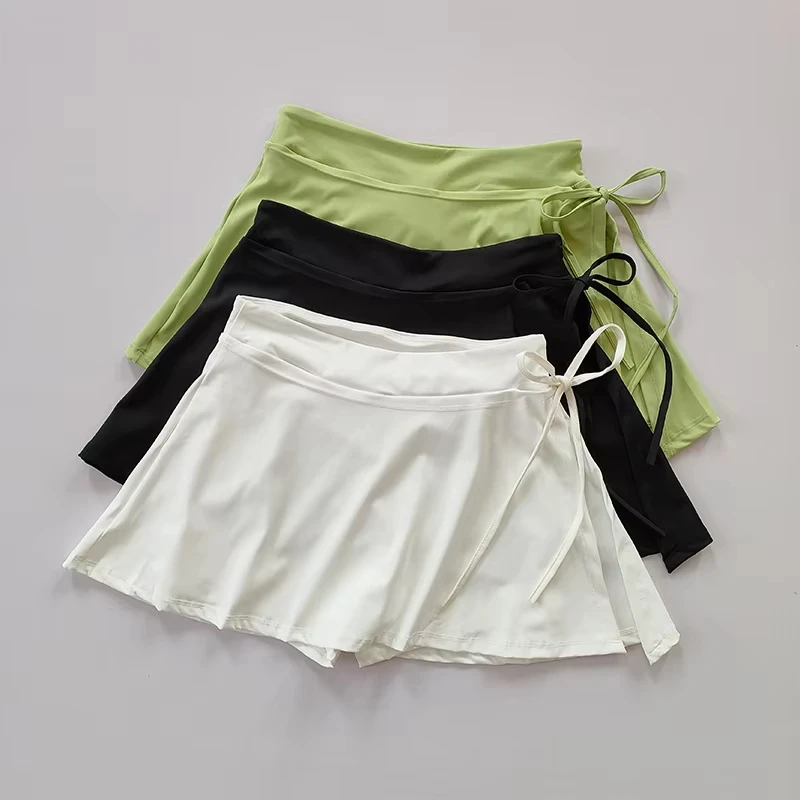 Women's High Waisted Cooling Ice Silk Skort - Quick-Dry, Anti-Exposure, Side Pockets, UV Protection for Yoga Running Fitness