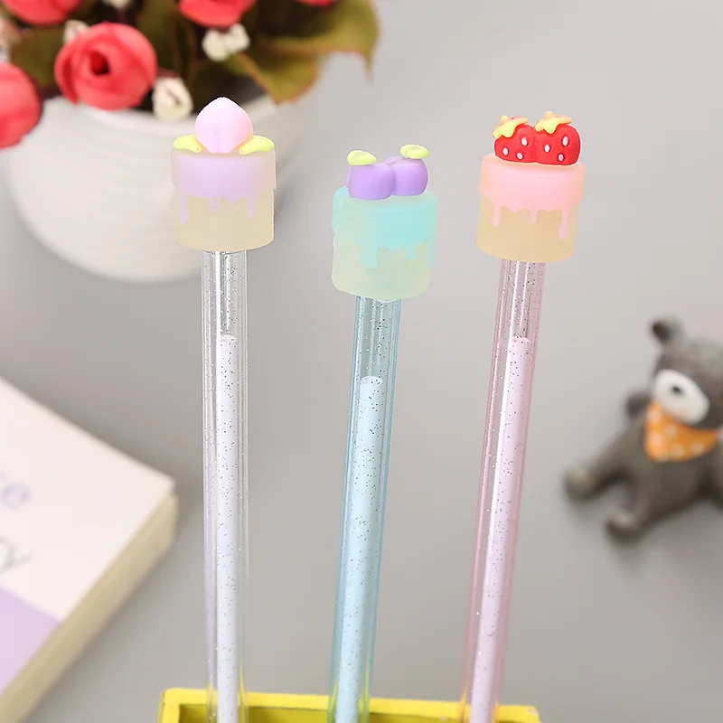 

50PCS Cute fruit cake Rollerball pen creative student exam black fountain pen gold powder transparent pole office signature pen