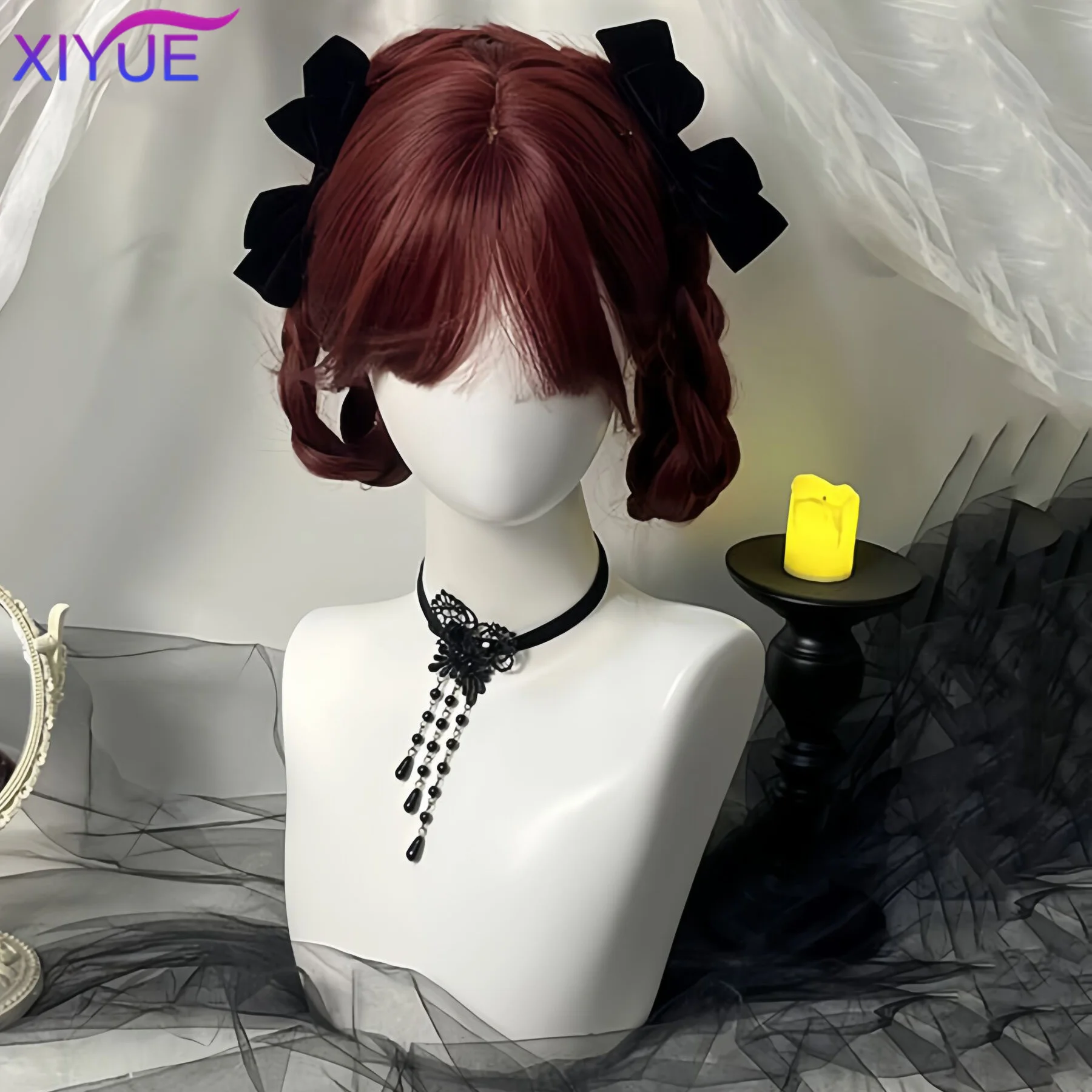 

Long Straight red Synthetic Wig For Woman With Bangs red Cosplay Lolita Wigs Heat Resistant Natural Hair