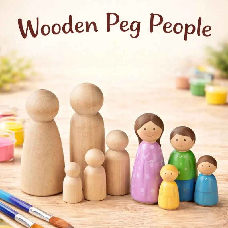 10 figuras de madera sin terminar, de color natural, muñecos de madera sin pintar, figuras de madera para pintar, para decoración del hogar