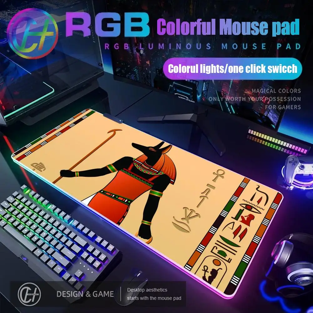 

HYBXAXC Ancient Egypt Egyptian Anime Mouse Pad RGB Gaming Mouse Pad Desk Mat HD Gamer Large LED Light XXL 900X400MM Mouse Pad