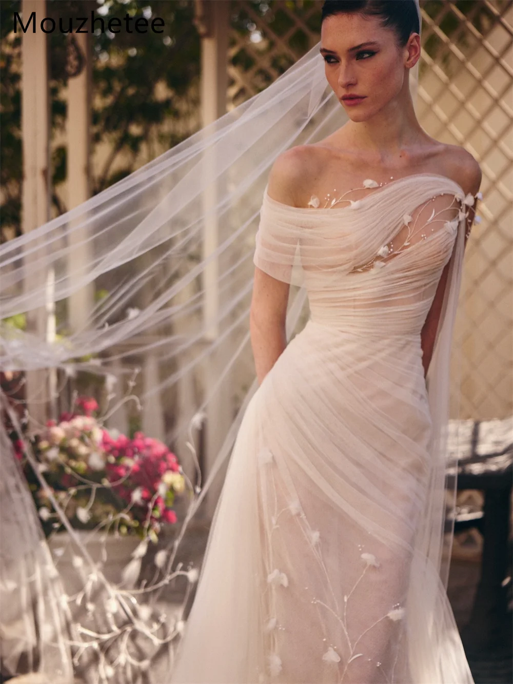 Mouzhetee Mermaid Simple Off The Shoulder Tulle Elegant Wedding Dresses Elegant Long Brides Gown Custom Made 2025
