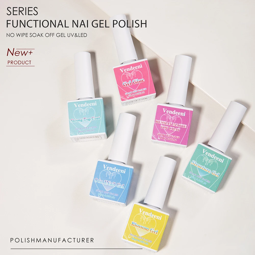 

Vendeeni 6 PCS/set Base Top Coat Blossoming Structure Function Gel Nail Polish 8in1 Multifunctional Gel Varnish TPO/HEMA FREE