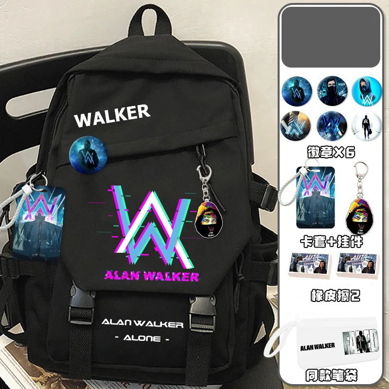 Black White,AlanWalker,Alan Walker,Marshmello,Student Kids Teens School Bags,Large Capacity Mochilas Anime Backpacks Girls Boys