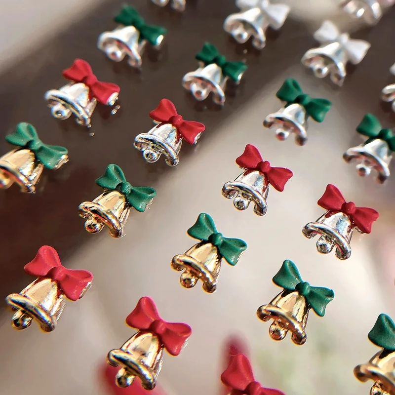 Gold Silver Christmas Bell Nail Art Accessories Winter Bow Alloy Exquisite Nail Charms Jewelry Luxury Manicure Decorations Parts