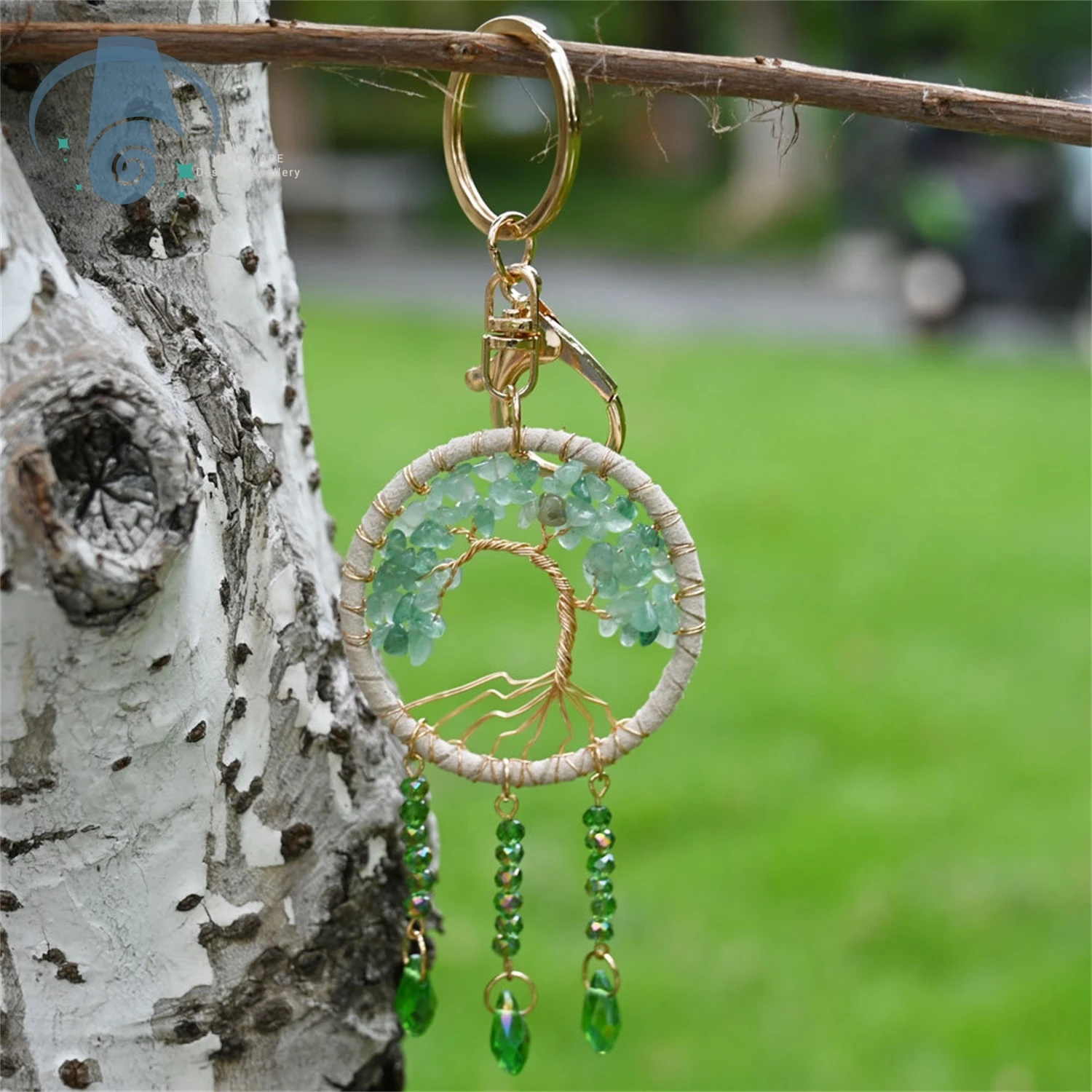 Tree of Life Pendant Car Charm Natural Stone Dream Catcher Handmade Keychain Bag Decoration Protection Amulet For Women Birthday