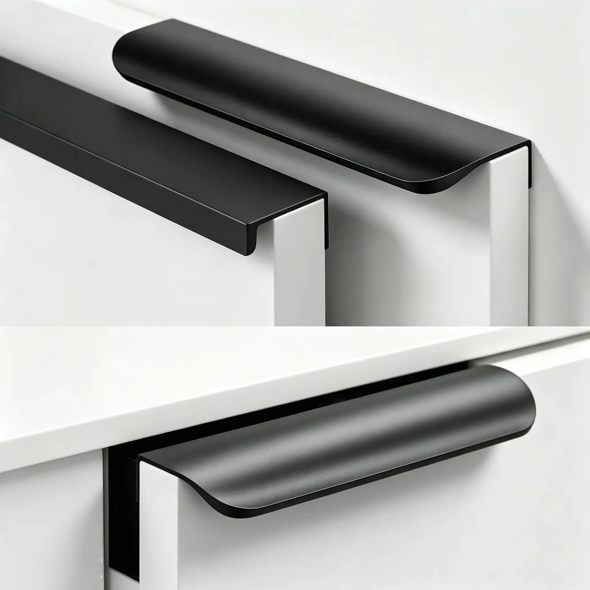 Matte Black Aluminum Cabinet Handles Hidden Edge‑mount Finger Pull 80‑1200mm Minimalist Kitchen Cupboard Wardrobe Drawer Pulls