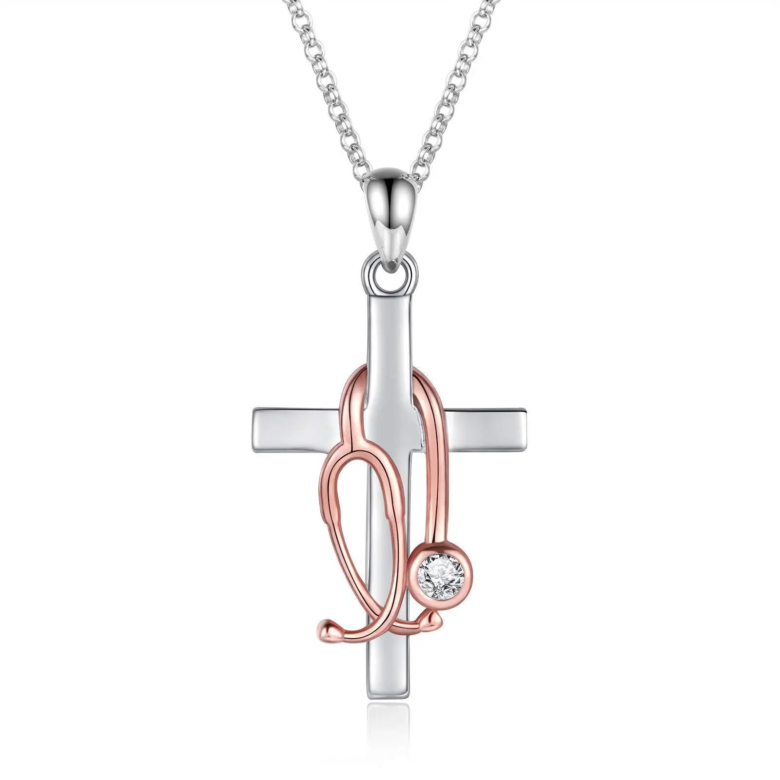 Simple Stethoscope Cross Necklace For Unisex Titanium Steel Choker Chain Jewelry Doctor Nurse Medical Student Graduation Gift