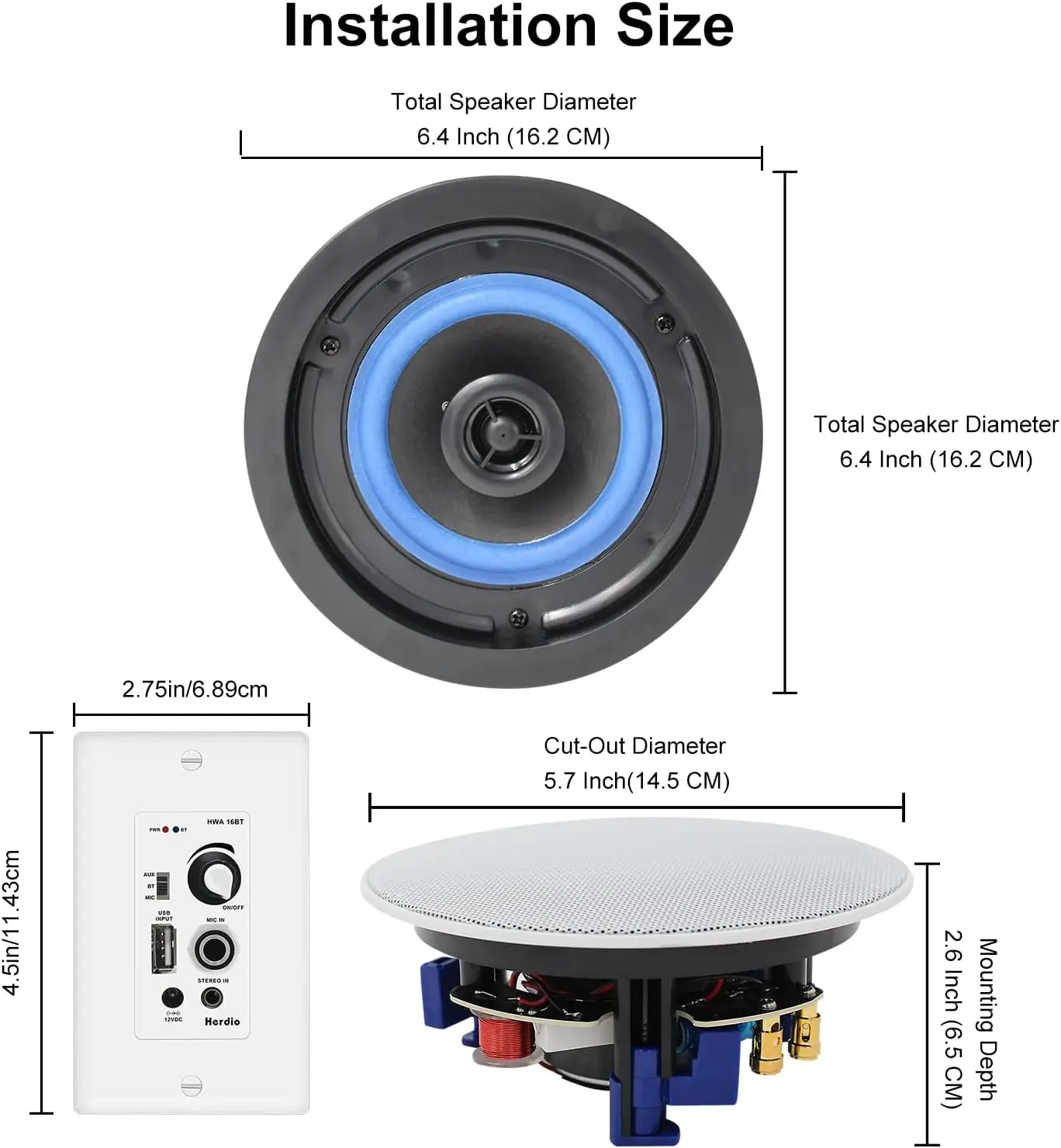 Herdio Bluetooth Ceiling Speakers Wired 4 Inches 2-Way With 4 Channel Amplifier Receiver For Home Theater Living Room Office