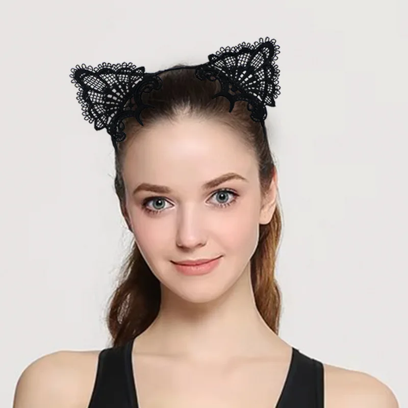 

Halloween Headband Adorable Lace Cat Ears Cat Ear Hair Hoop Eccentric Cute Lace Headband For Costume Contest Cosplay Event