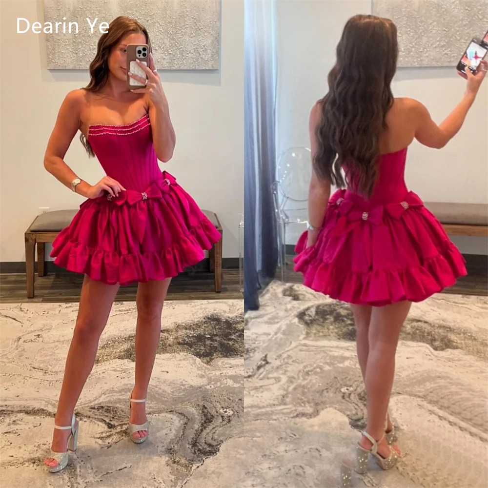 

Saudi Arabia Prom Gown Evening Dearin Strapless Ball Mini Length Skirts Open Back Bows Draped Bead Bespoke Occasion Dresses