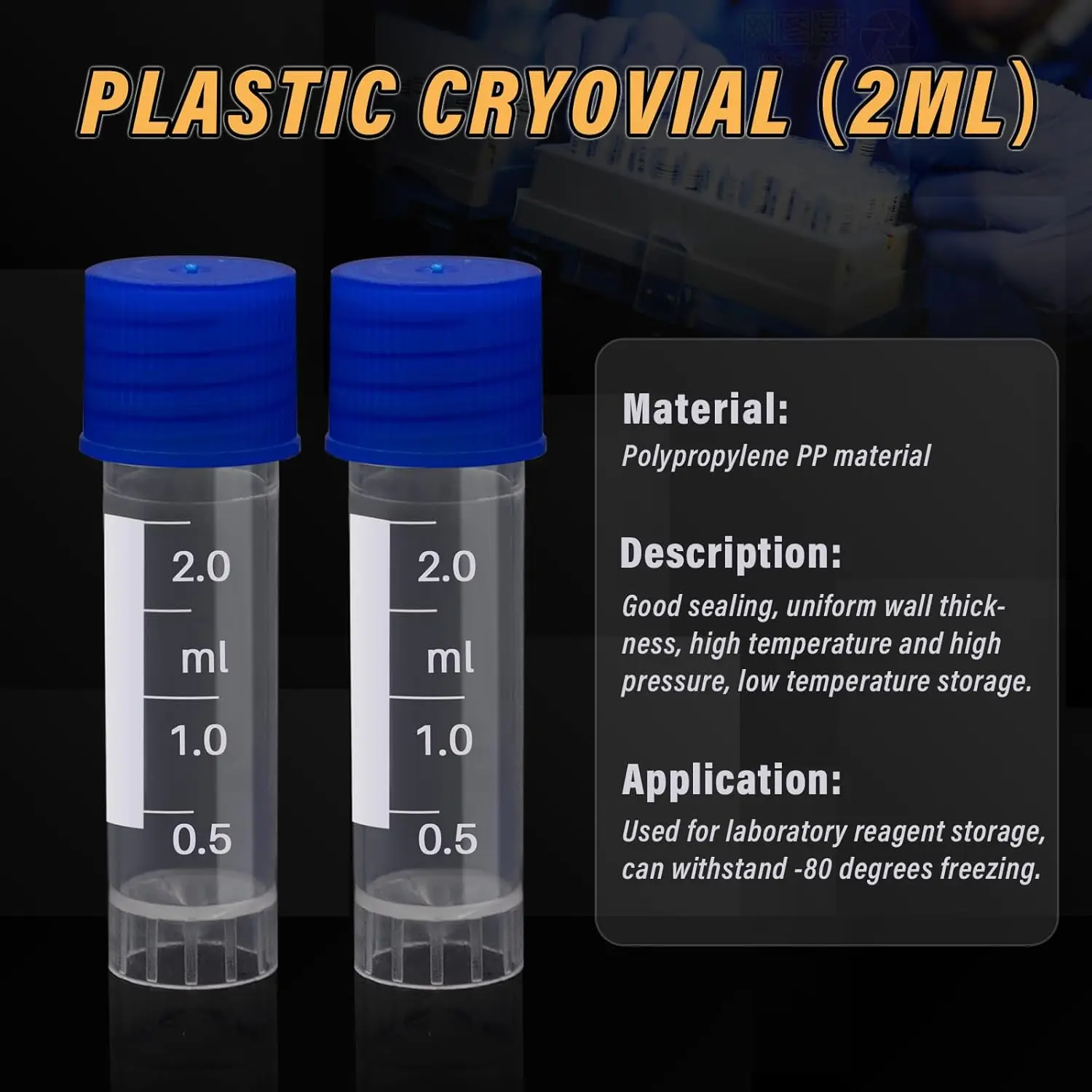 100Pcs 2ml Small Vials with Screw Caps Centrifuge Tubes Plastic Sample Tubes Cryogenic Vial Graduated Bottles Test Tube with lid