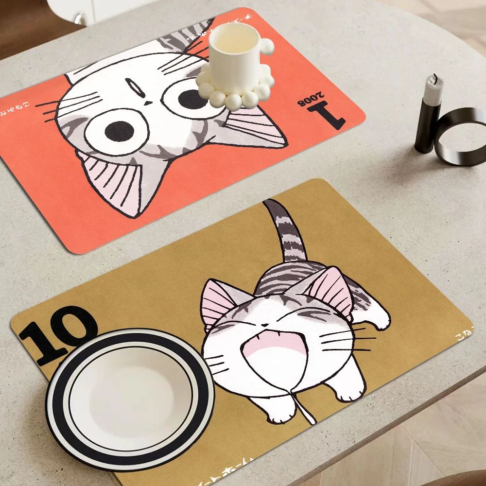 Cat's Sweet Quick Drying Dish Mat Printed Kitchen Tableware Coffee Draining Pad Dinnerware Cup Bottle Placemat