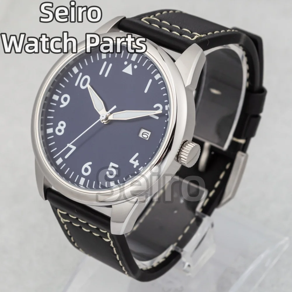 

SEIRO 42.7mm 20BAR Dive Pilot Men's Automatic Stainless Steel Watch Genuine Leather Strap NH35 Mechanical Wristwatch Green Lume