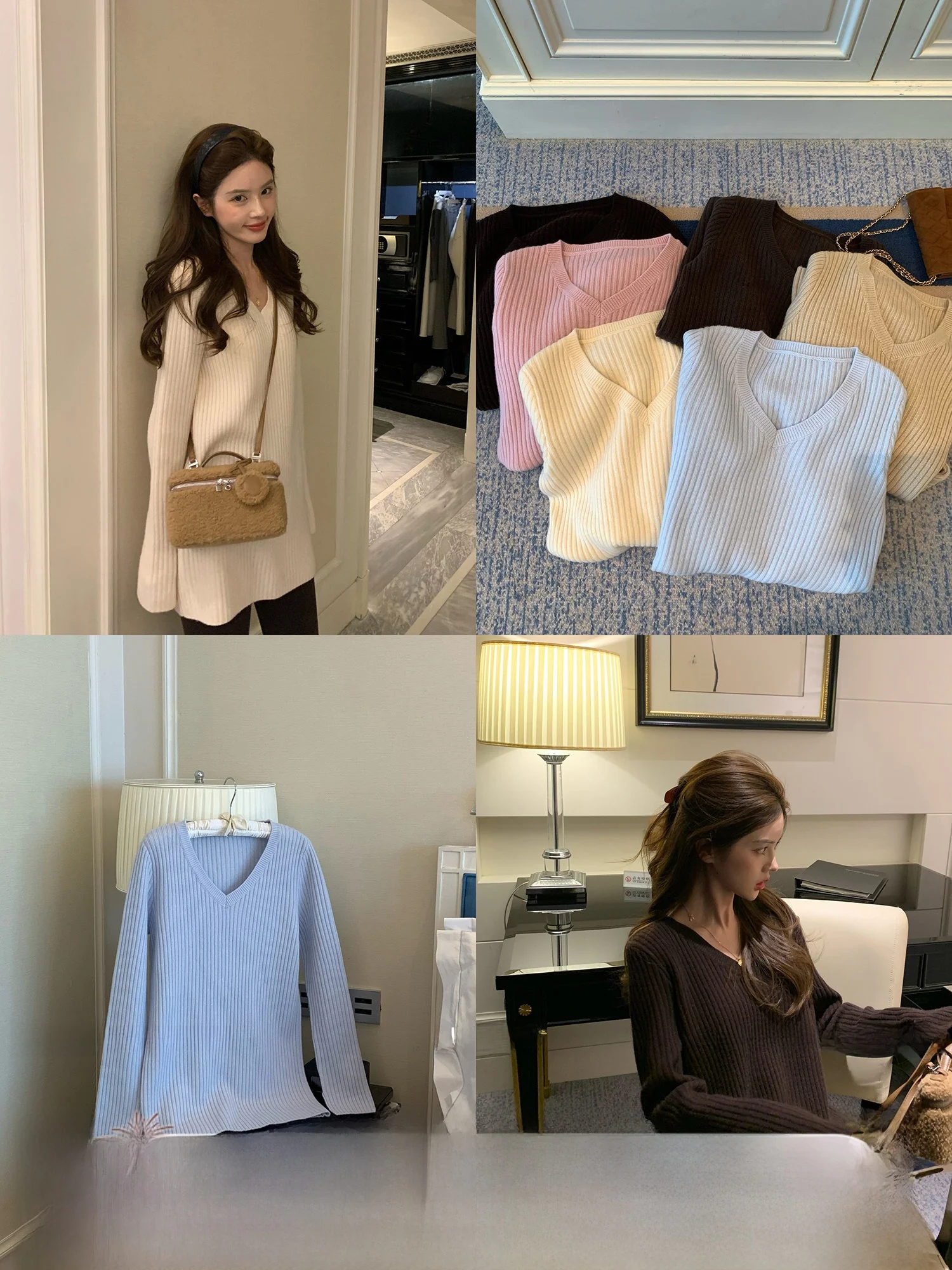 

Теплый базовый слой HuaHua: корейский шерстяной свитер средней длины с V-образным вырезом, тонкой вязки, облегающий, базовый слой для похудения