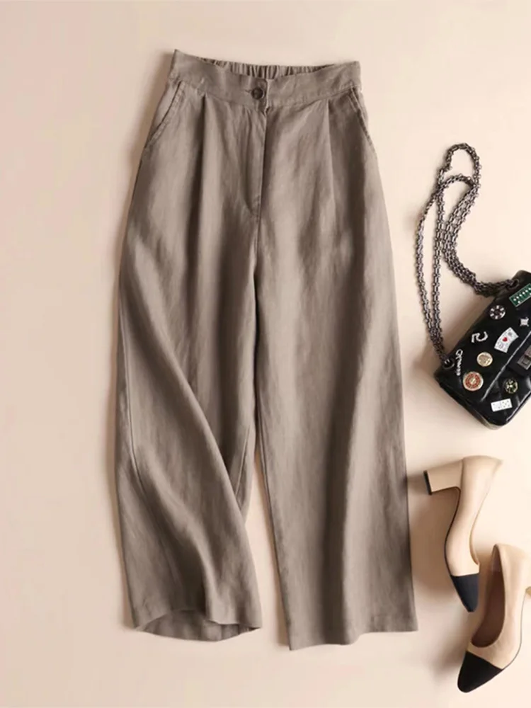 Set di pantaloni di lino in cotone Moda donna Halter Crop Top Set da donna in due pezzi Pantaloni a gamba larga lucidi 2025 Summer High Street Wh4