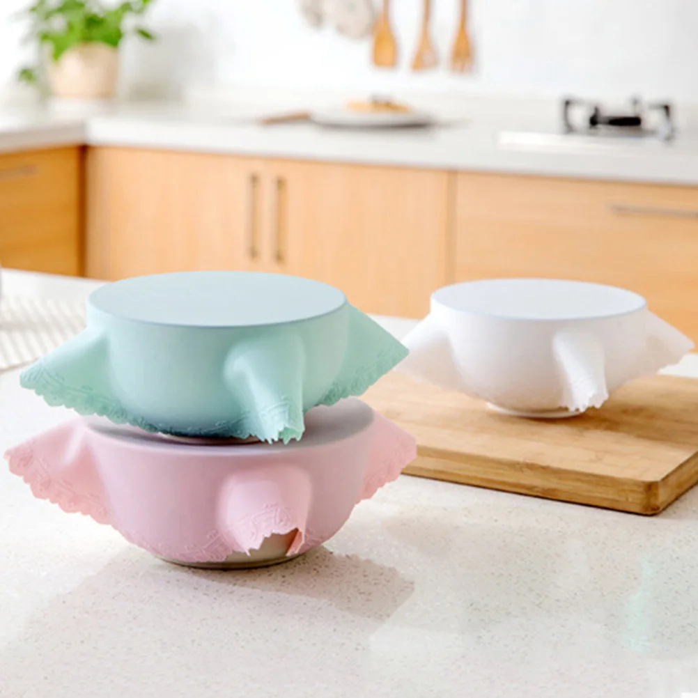 

Silicone Bowl Covers Stretch Wraps Reusable Expandable Lids Cartoon Embossment Flower Design Blue Ecofriendly