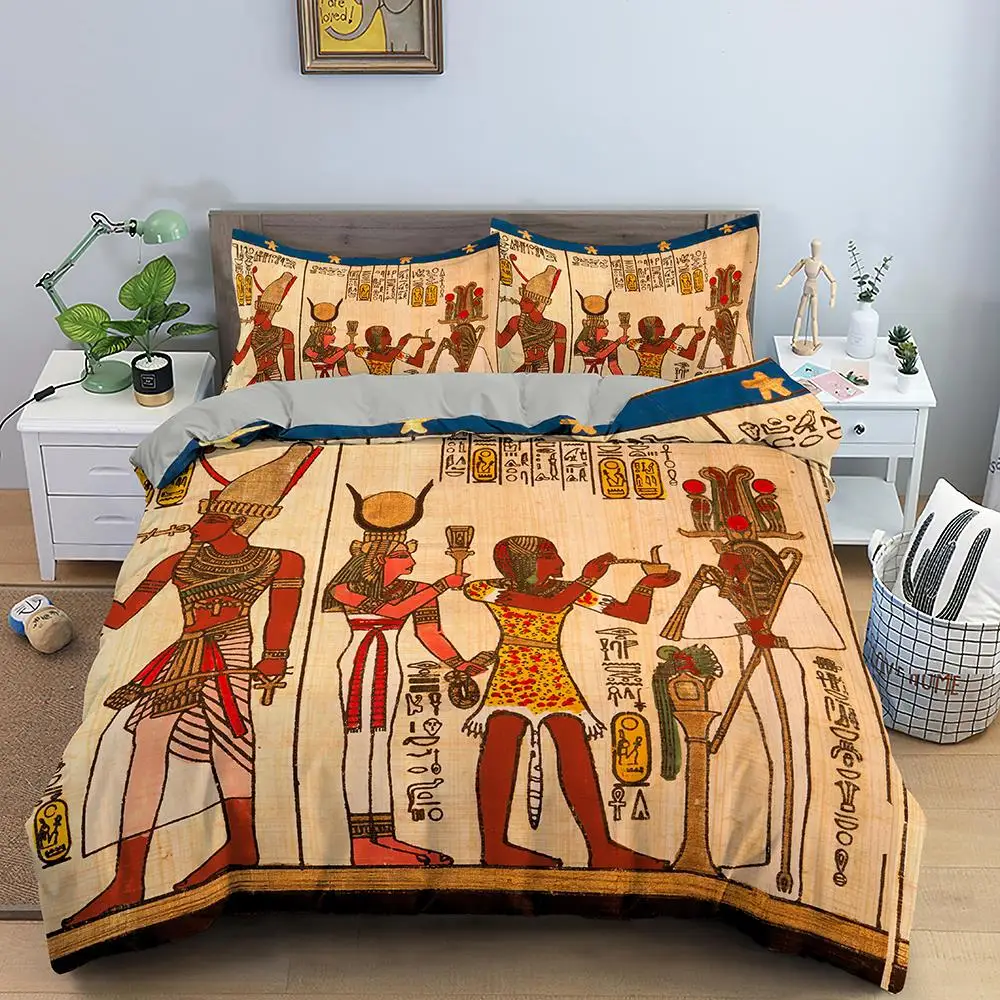 Egyptian Bedding Set Ancient Egypt Civilization Duvet Cover Characters Bedclothes 2/3PCS African Tribe Polyester Quilt Cover