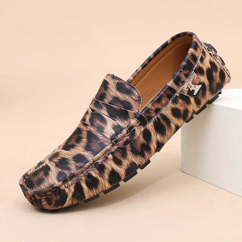 Plus Size 35-50 Leopard Penny Loafers Men Casual Shoes Leather Man Moccasins Slip-On Light Slip on Flats Mens Driving Shoes