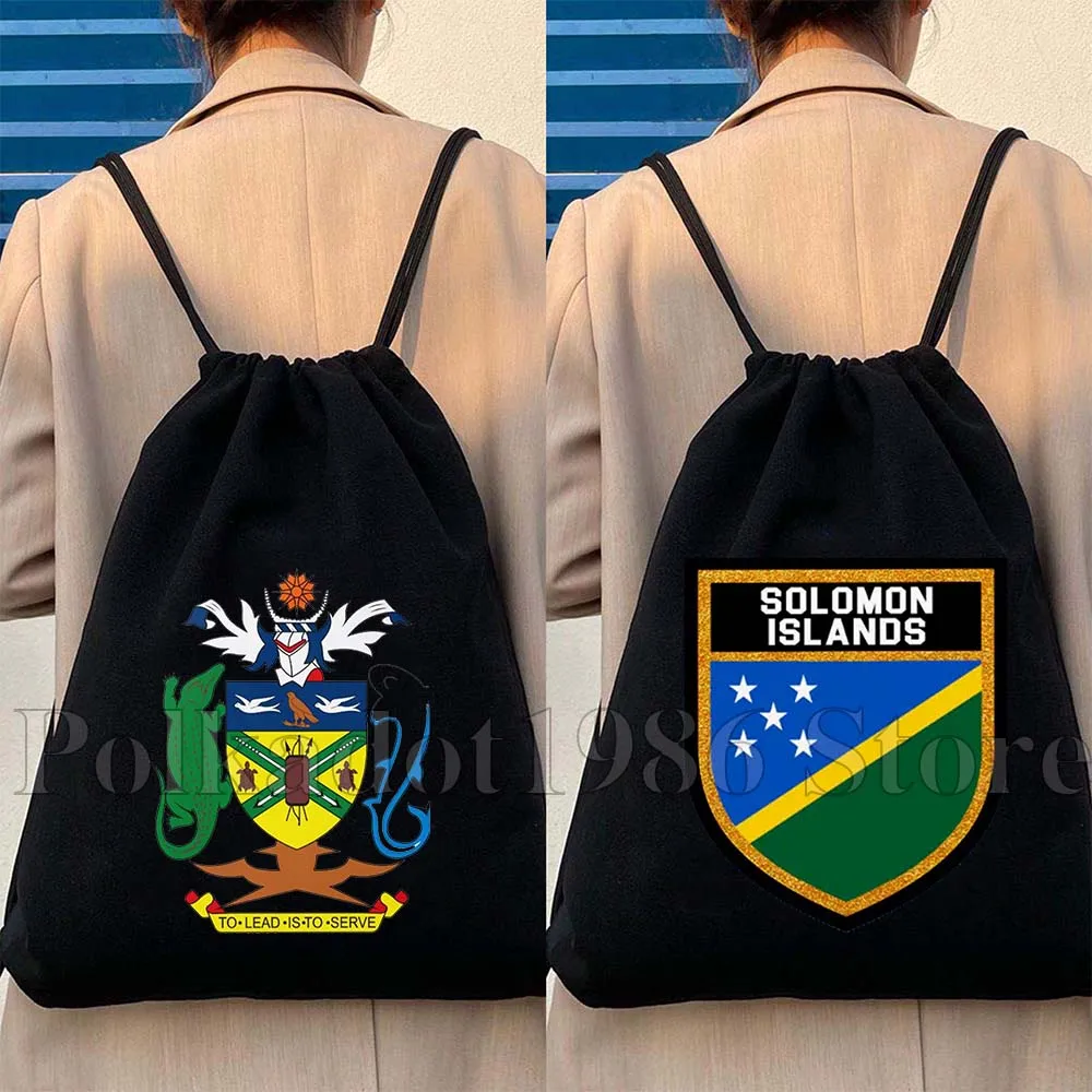 Solomon Islands Flag Map Heart Patriotic Gifts Canvas Drawstring Bag Soccer Backpack Gym Yoga Sackpack Hiking Sports String Bag