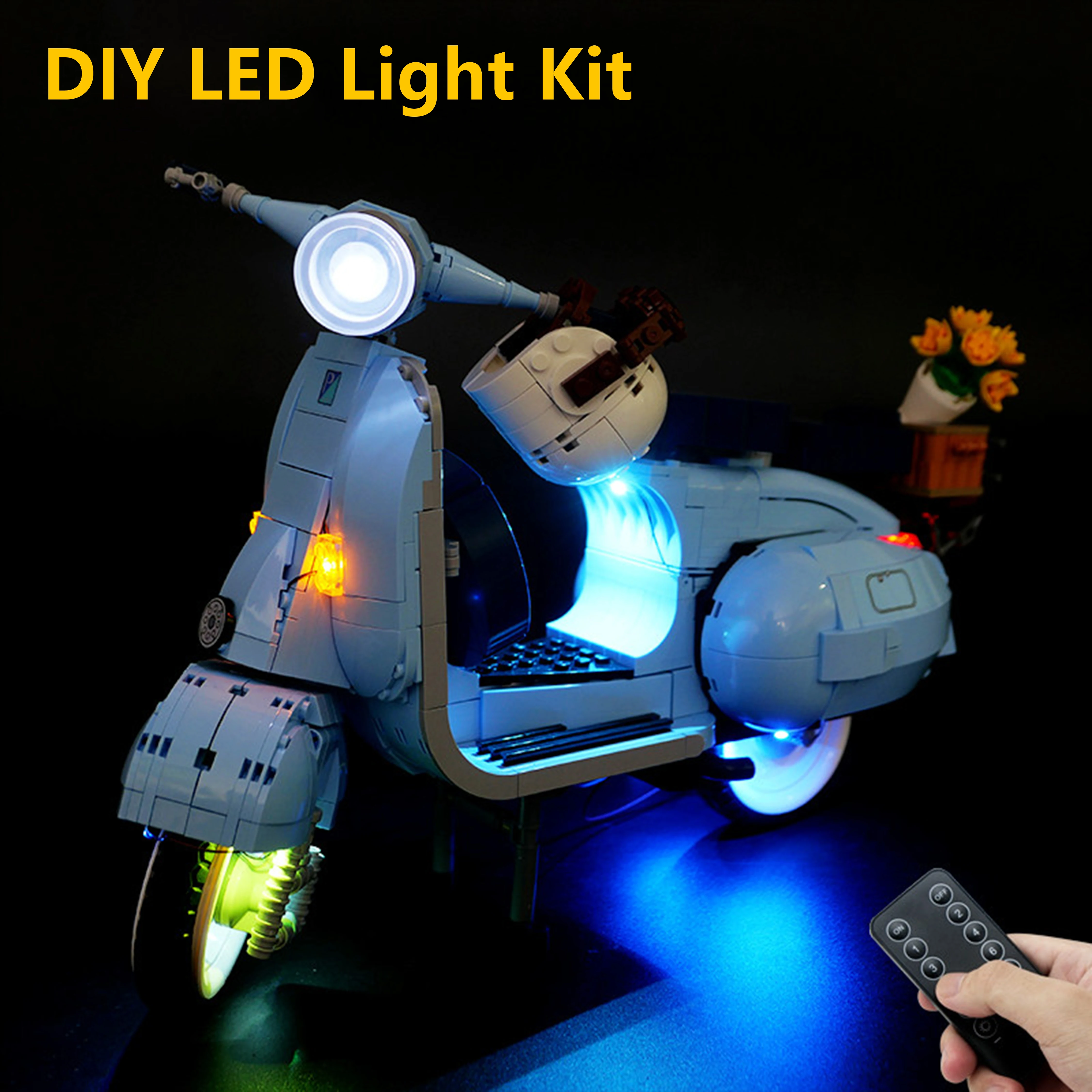

DIY LED Light Kit for 10298 Scooter Motorcycle Building Block Model Remote Control Lighting Set Compatible Display Lights Only