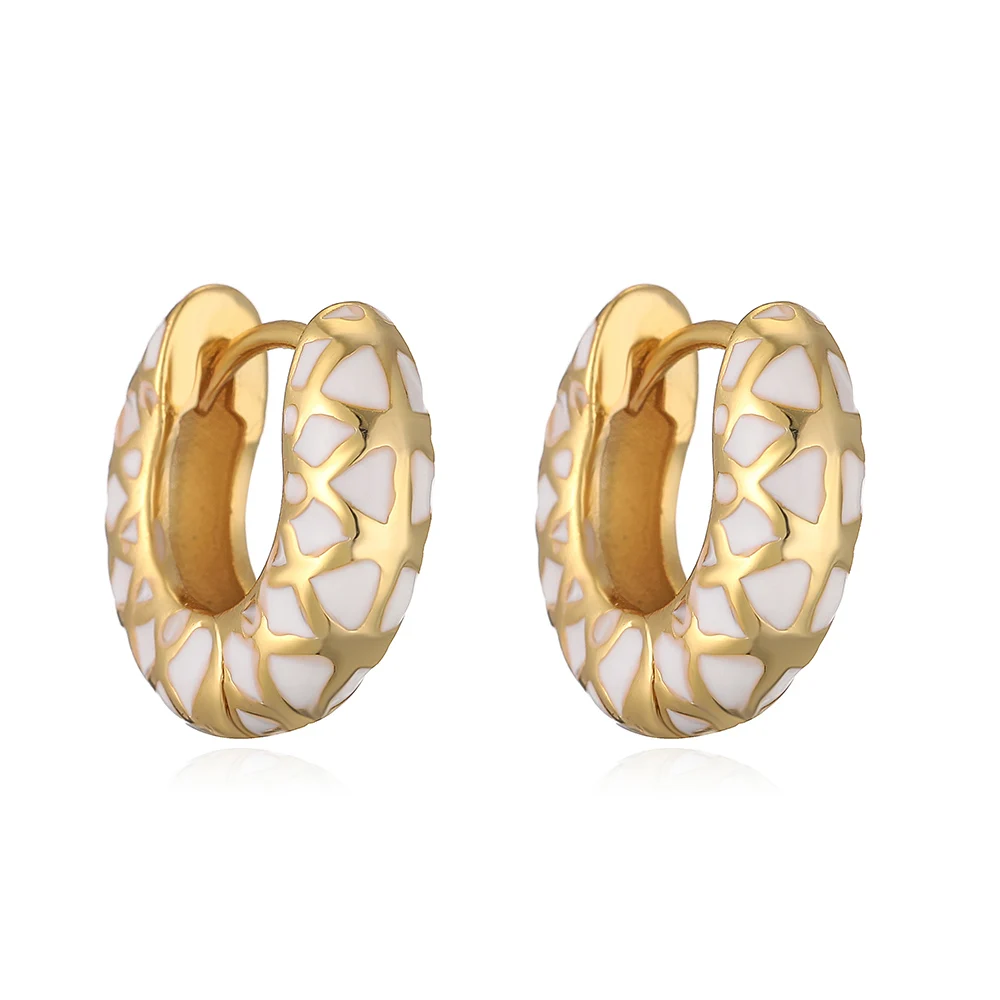 HECHENG,Colorful Enamel Geometric Round Circle Hoop Earrings for Women Vintage Ear Buckle Huggie Earring Statement Jewelry