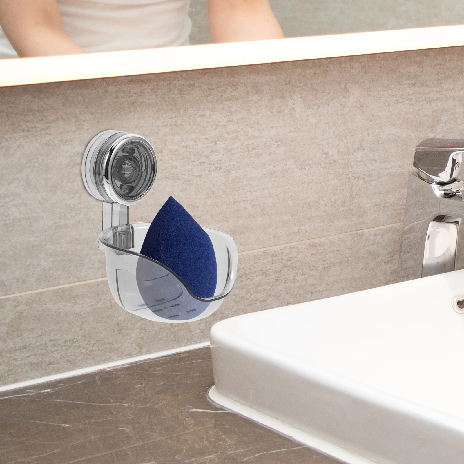 

Multi-Functional Suction Cup Soap Dish No Drilling Makeup Sponge Holder For Shower Bathroom Kitchen Wall Mount Storage Organizer