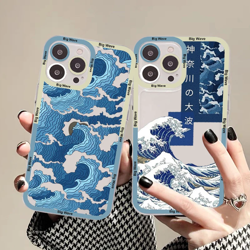 The Big Wave of kanagawa Phone Case For iPhone 14 13 12 11 Pro Max Mini X Xs XR 6 7 8 Plus SE 2020 Transparent Case