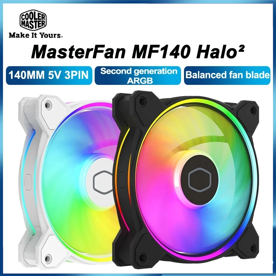 

Cooler Master MF140 HALO II 14cm Case Cooling Fan Second Generation 5V/3PIN ARGB Quiet Fan CPU Cooler PWM Fan